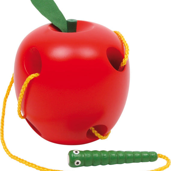 Fädelspiel Apfel mit Wurm, montessori-inspiriert