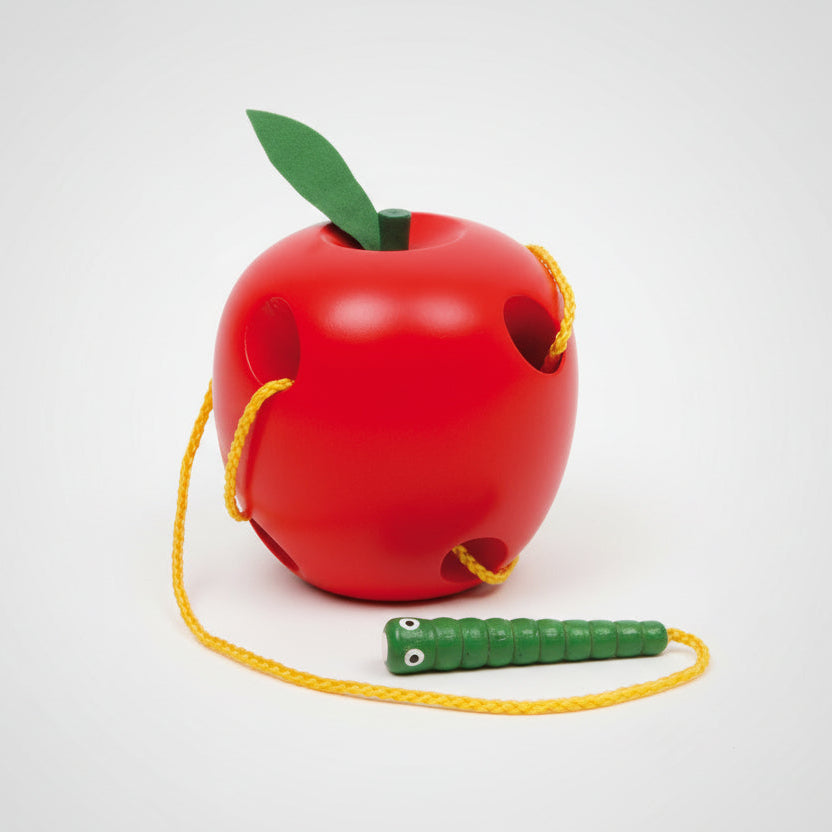 Fädelspiel Apfel mit Wurm, montessori-inspiriert