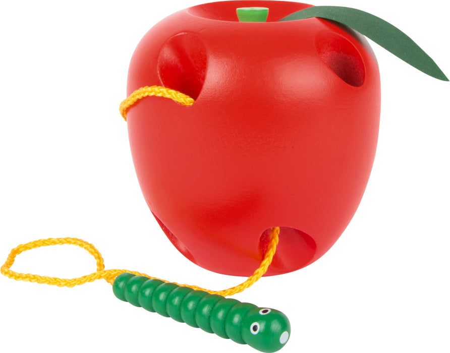 Fädelspiel Apfel mit Wurm, montessori-inspiriert
