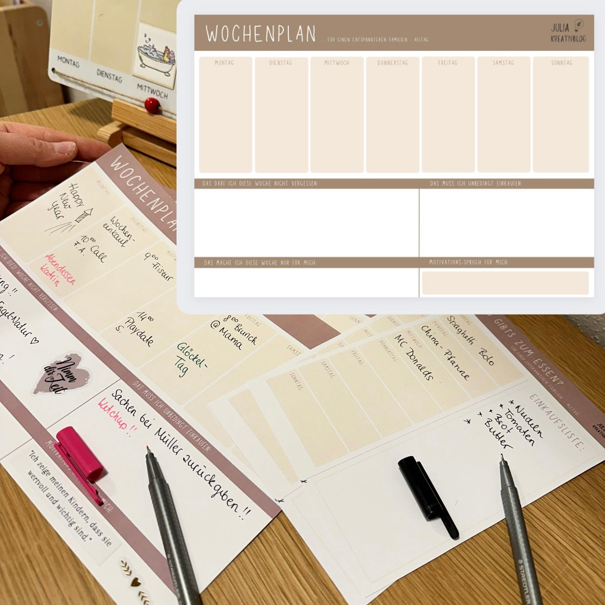 Set aus Wochenplan und Speiseplan-Organizer für Eltern