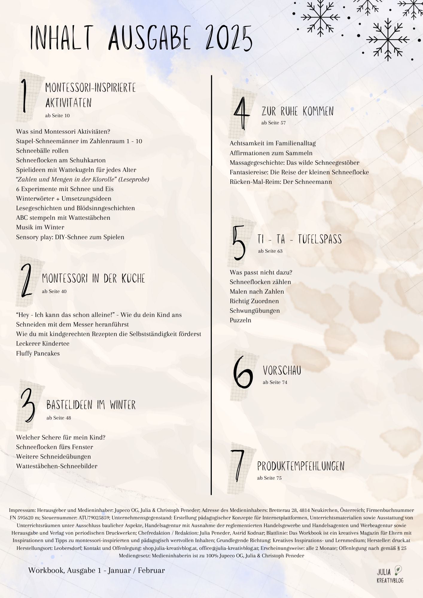 Workbooks Jänner/Februar - verschiedene Varianten