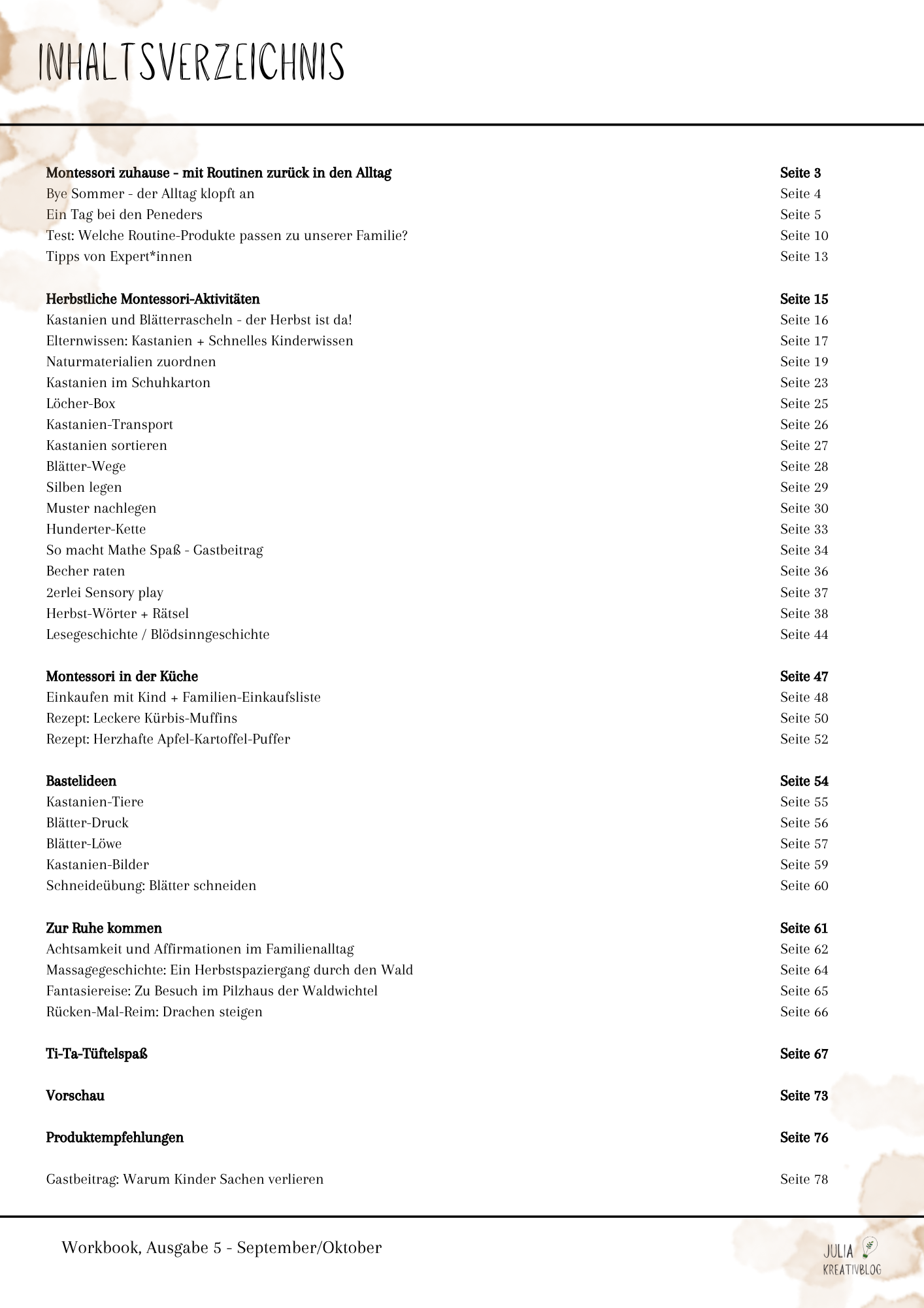 Workbook "Herbst, Kastanien, Blätterrascheln" - Ausgabe 5 (2025) - verschiedene Varianten