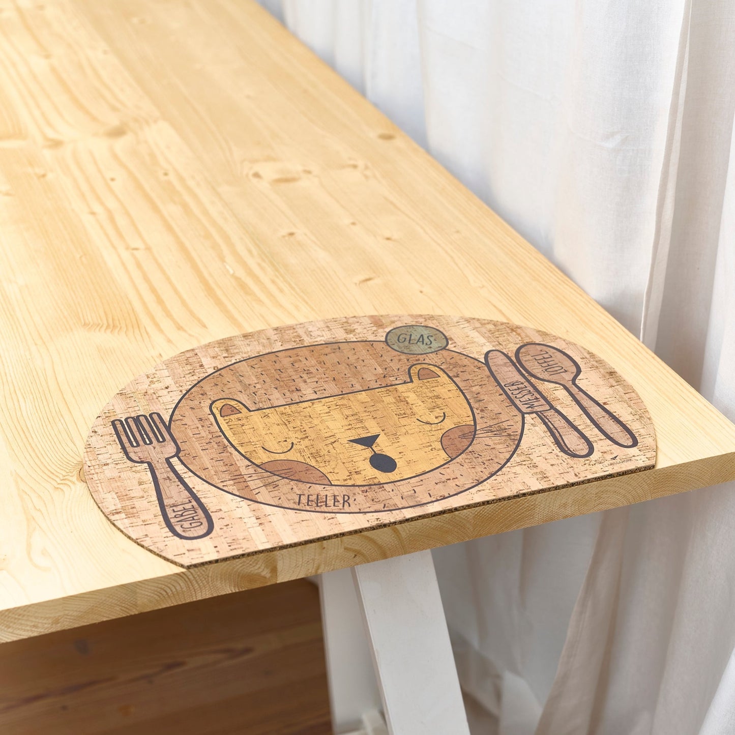 Kinder Tischset montessori-inspiriert aus Kork - LÖWE