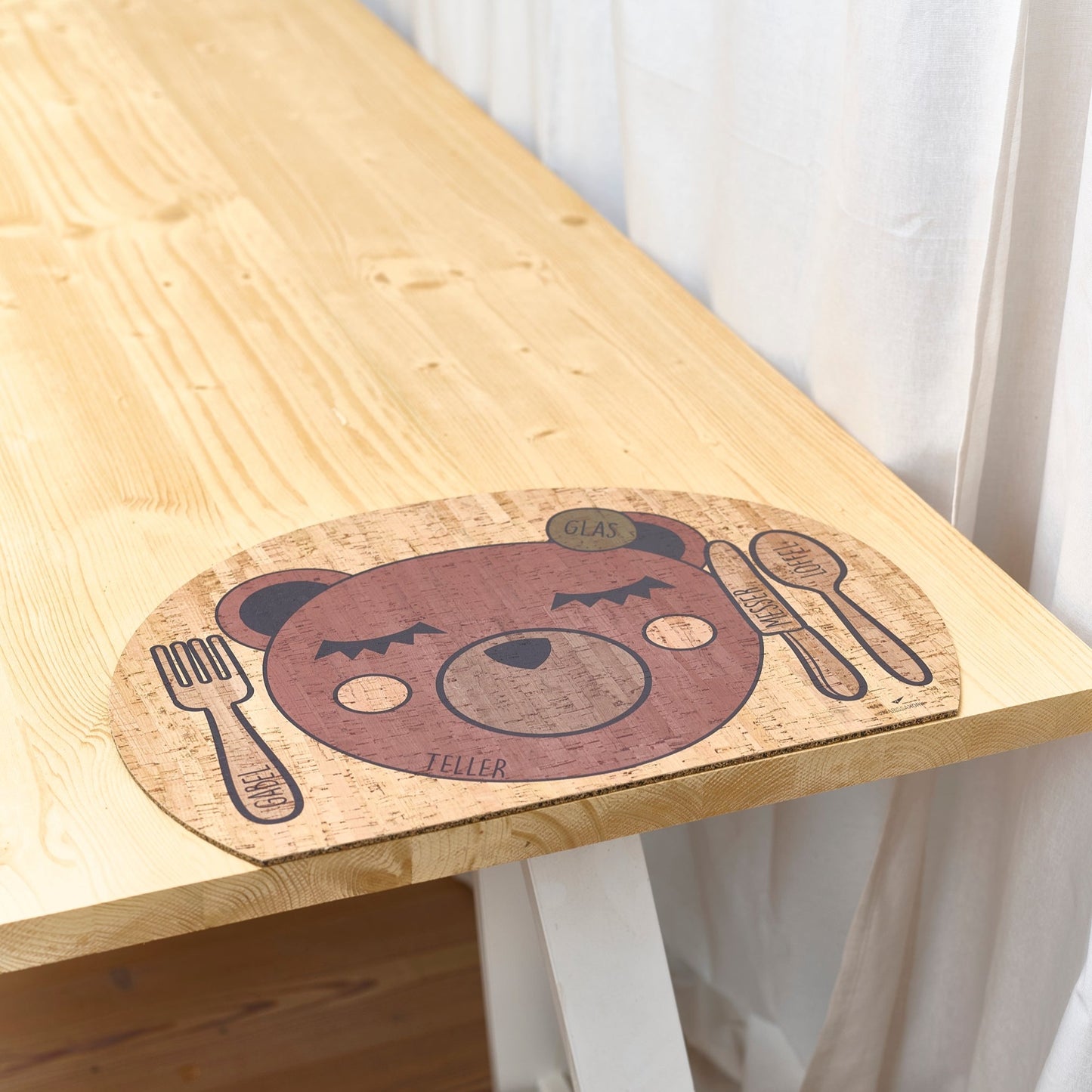 Kinder Tischset montessori-inspiriert aus Kork - BÄR